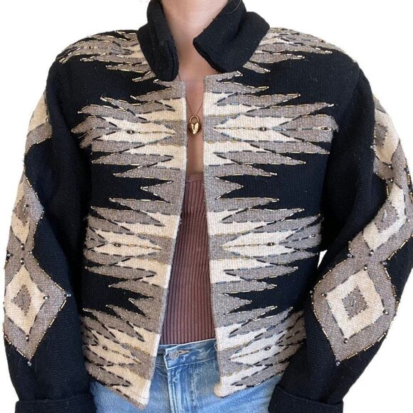 Vintage Womens Krista Koeppe Western Wool Hand Embroidered Beaded Jacket Sz M - Picture 9 of 10
